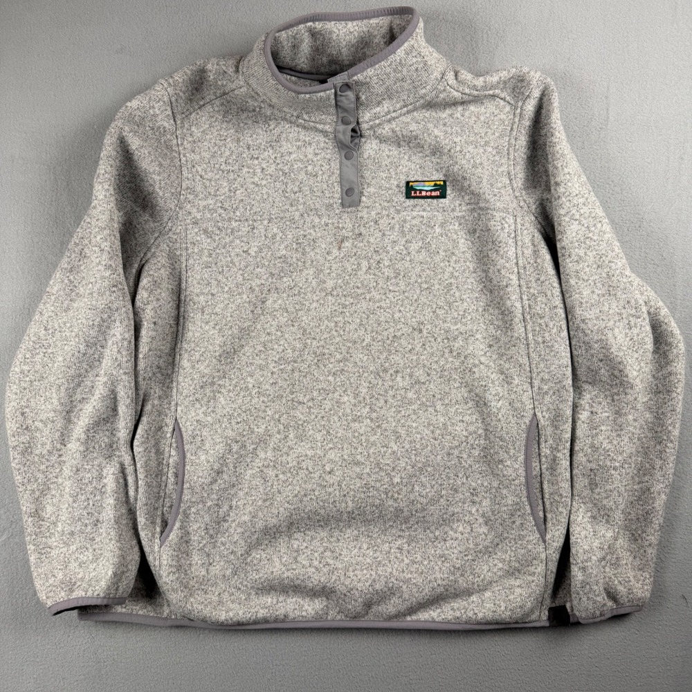 LL Bean Womens Sweater Fleece Pullover Gray Heather Snap Neck 2X REG Outdoor